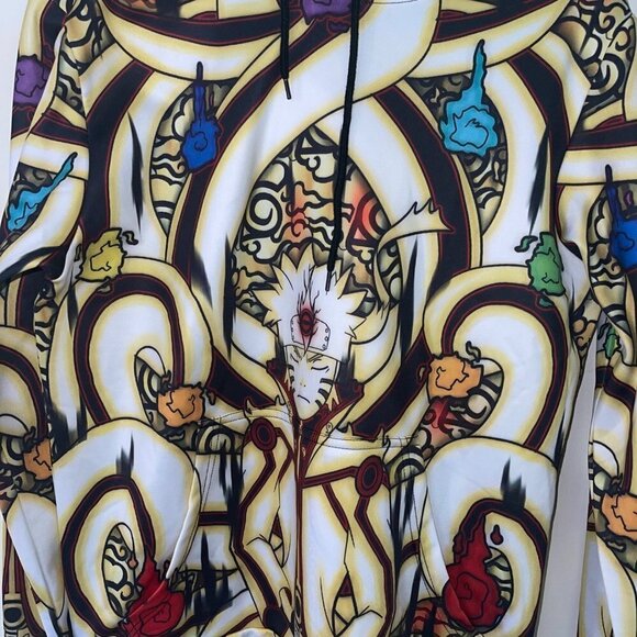 Waz Shop Mens Naruto Hoodie Jacket Size Small White Multicolor Pullover Pockets - Picture 6 of 10